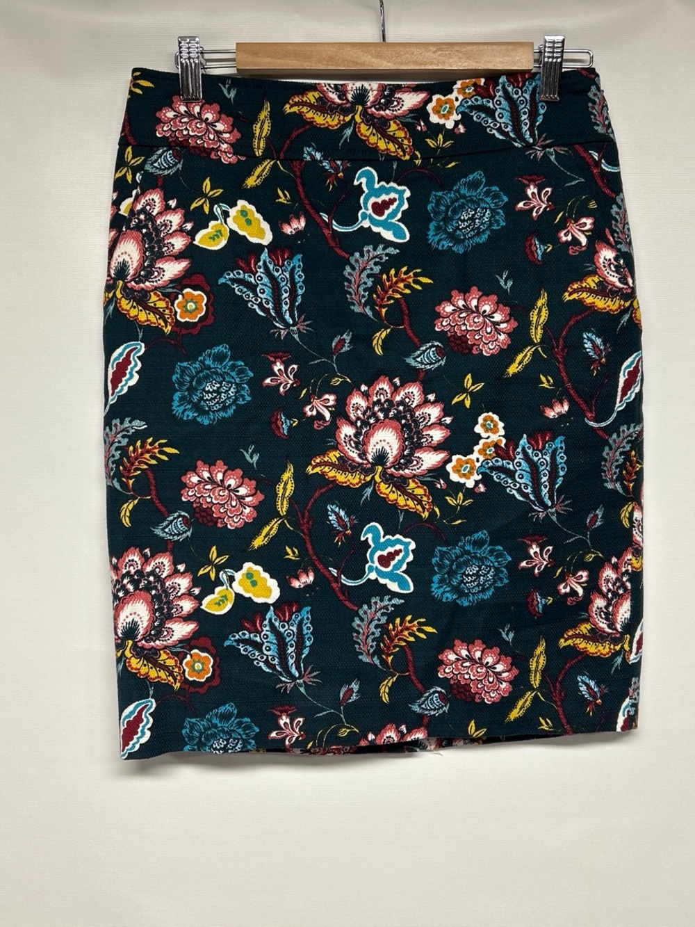 LOFT Dark Teal Floral Pencil Skirt
